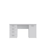 FORTE Net106 Schreibtisch mit 4 Schubladen und 1 Tür, Holzwerkstoff, Weiß...