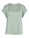 Vila Damen Satin Blusen T-Shirt Kurzarm Basic Rundhals Top Glänzend Tunika...
