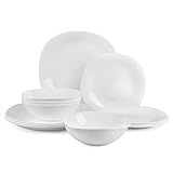 LaGlint 12 Teilig Set Tafelservice 4 Personen, Weiß Geschirrset Opalglas...