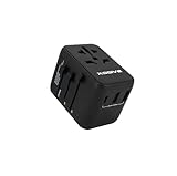 Reiseadapter Weltweit, Travel Adapter, Steckdosenadapter mit 2 USB, 1 USB-C...