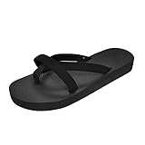 BMKKTOP Flache Damen-Sandalen, elastisch, Zehensteg, Blume, gehäkelt,...