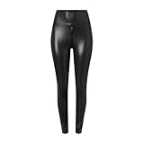 Newdvmmss Damen-Leggings aus Kunstleder mit Zwei-Wege-Reißverschluss im...
