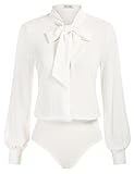 Kate Kasin Damen Elegante V-Ausschnitt Bodys Weiße Bowtie Bluse Business...