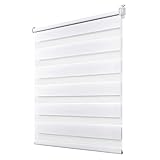 Deswell Doppelrollo Klemmfix ohne Bohren Weiß B45 x H100 cm (Stoffbreite...