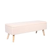 Relaxdays Sitzbank Leinen, Stauraum, HxBxT: 40x110x40 cm, Holzfüße,...