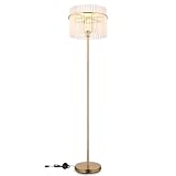 bmf-versand® Stehlampe Wohnzimmer LED mit opalen, goldenfarbigen...