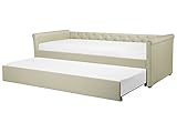 Beliani Elegantes Tandembett ausziehbar Polsterung beige Leinenoptik...
