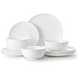 HIKAA Geschirrset 4 Personen, 12-Teiligs Knochenporzellan Geschirr Set,...