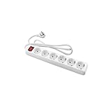 Weiße Steckdosenleiste, 6 Steckdosen mit Schalter, 1,5 m, Kabel 3680 W, 16...
