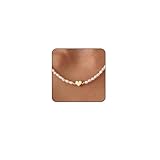 Irikdescia 14K Goldene Perlenkette Damen Mit Weißen Perlen Und Herz...
