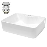 LuxeBath Waschbecken Keramik 480x380x140 mm eckig Weiß mit Ablaufgarnitur...