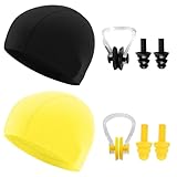 TIMJJG 2 Badekappen Für Erwachsene Und 2 Nasenclip-Ohrstöpsel-Set,...