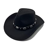 Cowboyhut Damen Herren Westernhut Schwarz Fedora Hut Breiter Krempe mit...