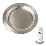 MOMENTU® Kerzenteller rund – Messing gebürstet [Silber, Handarbeit] –...