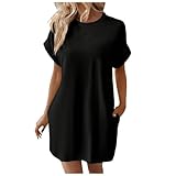 Herbstkleid Damen Knielang - T Shirt Kleid Damen Kurzarm Strandkleid Tunika...