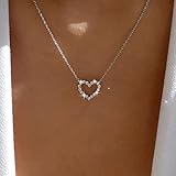 Atentuyi Winzige Cz Herz Anhänger Halskette Silber Strass Herz Choker Hohl...
