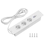 Tischplatte Versenkte Steckdose mit USB C, 3 Fach Einbausteckdose...