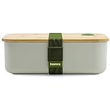 Homra Lunchbox Grau - Brotdose mit Bambusdeckel - 2 Fächer Bento Box -...