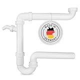 AQUADE Raumsparsiphon Küche aus Kunststoff Weiß 1 1/2 Zoll x 40 mm mit...