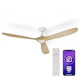 Klarstein Deckenventilator Leise mit Fernbedienung – 178 cm Ahorn, Smart...