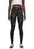 Urban Classics Damen Ladies Soft AOP Leggings Yoga Pants, blackmarble, M