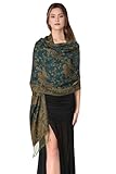 PASKMLNA Damen Paisley Pashmina-Schal, Blaugrünes Paisleymuster, Large