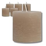 SCENTMOODS Rustik Stumpenkerzen Set - 6 Handgefertigte Taupe Kerzen - 5x5cm...