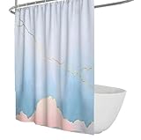 MOKOSAISE Nordischer Pastell Gold Duschvorhang mit Haken Ombre Blau Rosa...