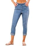 Roskiky Hosen Damen Jeans Hose 3/4 Damen Sommer Stretch Jeans Damen High...