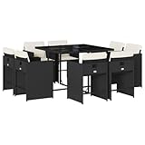 vidaXL 9-tlg. Gartenmöbel Set mit Kissen, schwarz, Rattan PE,...