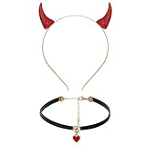 Teufelshörner Teufels Ohren Haarreif Haarschmuck mit Herz Choker Halskette...