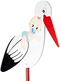 BRUBAKER Großer Storch aus Holz mit Baby Blau - Klapperstorch zum Stecken...