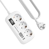 3 Fach Steckdose mit Überspannungsschutz Mehrfachsteckdose 4 USB(2 USB-C),...