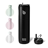BOTTLE BOTTLE Isolierte Edelstahl Trinkflasche 750 ml mit Strohhalm, Deckel...
