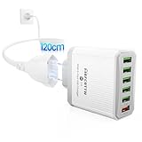 6-Port USB Ladegerät Mehrfach mit 120cm Netzkabel, 30W Steckdosenleiste...