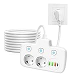 KBIBCK Steckdosenleiste mit USB, 2 Fach Mehrfachsteckdose mit Schalter, 6...