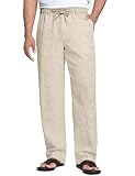 COOFANDY Herren Leinenhose mit Kordelzug Leicht Sommerhose Strandhose...