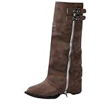 Generisch Weitschaftstiefel Damen Schaft Leder,Damen Stiefeletten Mit...