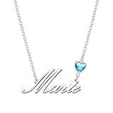 Kraven Damen Kette mit Namen Blauer Geburtsstein-Anhänger Halskette...