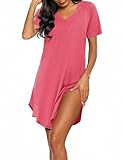 Marvmys Baumwoll Nachthemd Damen Kurzarm Gestreift Schlafshirt Nachthemd v...