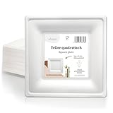 wisefood Zuckerrohr Teller - 50 Stück Bagasse Einwegteller quadratisch...