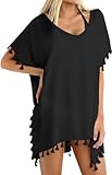 Chalier Damen Strandponcho Bikini Cover Up Quasten Strandkleid Sommer...