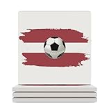 4 quadratische Keramik-Getränkeuntersetzer, Fußball-Thema, Lettland,...