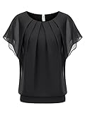 WANGZHI Damen Sommer Fledermausärmel Chiffon Bluse Rundkragen Casual Shirt...