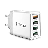 USB Ladegerät, 4 Ports USB Stecker 33W ladeadapter mit QC 3.0...