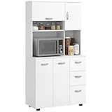HOMCOM Küchenschrank Hochschrank mit 3 Offenen Fächern, 4 Türen und 3...