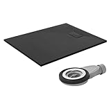 LuxeBath Duschwanne 120x90 cm Schwarz mit Ablaufgarnitur, Extra flache &...