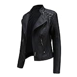 Damen Stehkragen Leder Kurze Jacke Schlanke Lederjacke Damen Motorradjacke...