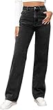 MANGGUO Damen-Jeans, hohe Taille, gerader Schnitt, gerade, Baggy, breite...
