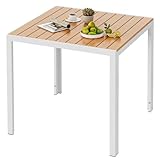 LIFERUN Gartentisch Wetterfest 75x75 cm, Balkontisch Aluminium mit WPC...